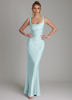 Azazie Agustina Bridesmaid Dresses Mist Mermaid Corset Stretch Satin Dress image1
