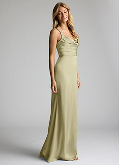 Azazie Elida Brautjungfernkleider Etui Plissee Stretch-Satin Kleid Pistazie image3