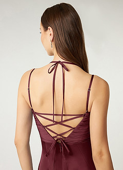 Azazie Desi Bridesmaid Dresses Cabernet Sheath Halter Corset Stretch Satin Dress image3