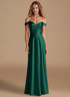 Azazie Jackalin Bridesmaid Dresses Emerald A-Line Off the Shoulder Metallic Satin Convertible Dress image1