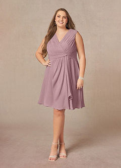 Azazie Theron Mother of the Bride Dresses A-Line V-Neck Pleated Chiffon Knee-Length Dress image6