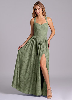 Azazie Francis Bridesmaid Dresses Pistachio A-Line Corset Floral Burnout Dress image4