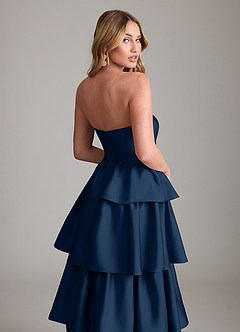 Azazie Faye Bridesmaid Dresses Dark Navy A-Line Ruched Stretch Satin Dress image6