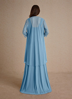 Azazie Clinton Mother of the Bride Dresses Steel Blue A-Line Pleated Mesh Dress image3