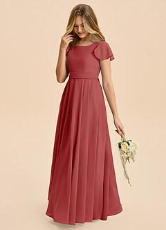 Azazie Cady Junior Rust A-Line Pleated Chiffon Dress image5