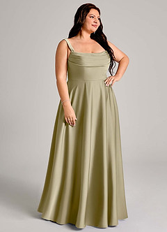 Azazie Shaude Bridesmaid Dresses Moss Green A-Line Pleated Stretch Satin Dress image3