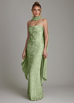 Azazie Viv Bridesmaid Dresses Sage Green Jacquard Sheath Strapless Jacquard Dress image1