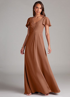 Azazie Soren Abiti da Damigella Abito A-Line in Chiffon Increspato Bronzo image3