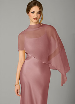 Azazie Jaleesa Bridesmaid Dresses Dusty Rose A-Line High Neck Stretch Satin Dress image2