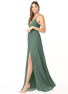 Azazie Aaida Bridesmaid Dresses Eucalyptus A-Line Corset Chiffon Dress image4
