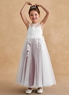 Azazie Bitsy Flower Girl Dresses Ivory Cabernet A-Line Lace Tulle Dress image2