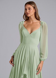 Azazie Karan Bridesmaid Dresses Dusty Sage A-Line Long Sleeve Chiffon Dress image6