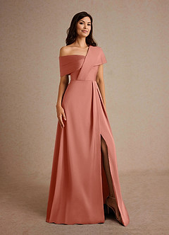 Azazie Milton Mère de la mariée Robes Robe Trapèze en Satin extensible Plissée Rose Saumon image8