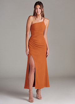 Azazie Eren Robes de demoiselle d'honneur Robe Sirène en Mousseline de soie Une épaule Cannelle image3