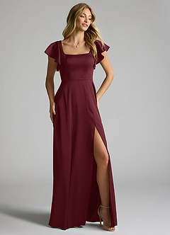 Azazie Bondi Brautjungfernkleider A-Linie Schleifen Stretch-Satin Kleid Cabernetrot image2