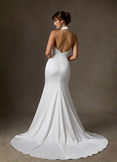 Azazie Tulipa Wedding Dresses Diamond White Sheath High Neck Stretch Satin Dress image2