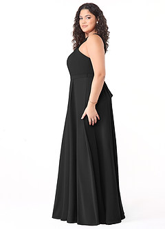 Azazie Dixie Bridesmaid Dresses Black A-Line Halter Pleated Chiffon Dress image8