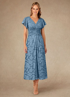 Azazie Vera Abiti per la Madre della Sposa Abito A-Line in Burnout Floreale Plissettato Blu Acciaio image1