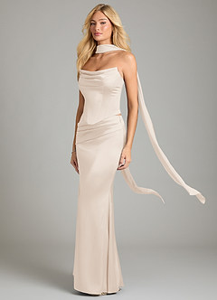 Azazie Sorrel Bridesmaid Dresses White Alabaster Mermaid Strapless Stretch Satin Convertible Dress image1