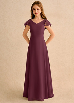 Azazie Nari Girls Formal Flower Girl Dresses Cabernet A-Line with Sleeves Chiffon Dress image6