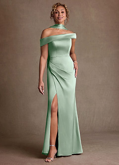 Azazie Kamala Suknie dla Matki Panny Młodej Osłona Jedno ramię Satyna elastyczna Długość podłogi Sukienka image1