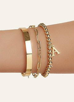 front 3 Piece Initial Letter Layering Bracelet Set