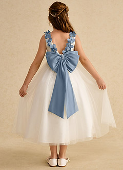 Azazie Lilli Flower Girl Dresses Ivory Dusty Blue A-Line Bow Tulle Dress image2