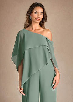 Azazie Halima Mother of the Bride Dresses Silver Sage Jumpsuit/Pantsuit Side Slit Chiffon Dress image8