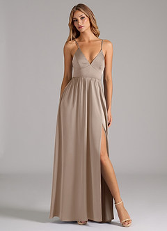 Azazie Aaida Brautjungfernkleider A-Linie Korsett Stretch-Satin Kleid Taupe image5