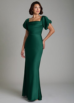 Azazie Lea Bridesmaid Dresses Emerald Mermaid Off the Shoulder Stretch Satin Convertible Dress image4