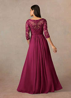 Azazie Hayek At-home Try On Dresses Agave A-Line V-Neck Lace Chiffon Dress image4