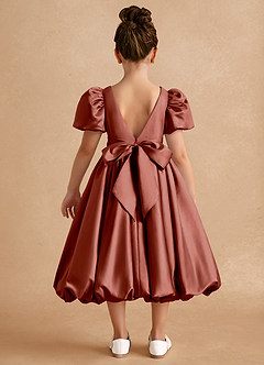 Azazie Jellybean Flower Girl Dresses Auburn Ball-Gown Ruched Matte Satin Dress image2