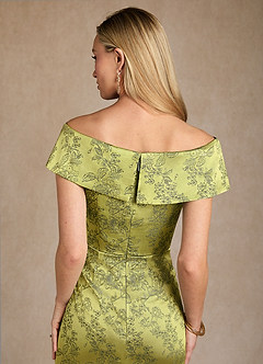 Azazie Kenosha Mère de la mariée Robes Robe Fourreau en Jacquard Floral Épaule décolletée Marine Mousse image7