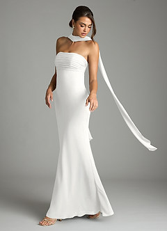 Azazie Saylor Bridesmaid Dresses White Mermaid Strapless Chiffon Dress image8