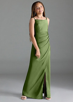 Azazie Leonis Junior Juniper A-Line Pleated Stretch Satin Dress image3