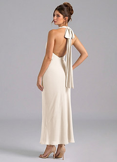 Azazie Velli Brautjungfernkleider Meerjungfrau-Linie Hoher Kragen Chiffon Kleid Alabaster Weiß image6