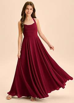 Azazie Kady Junior Burgundy A-Line Sweetheart Neckline Chiffon Dress image4