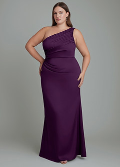 Azazie Akilah Brudtärnklänningar Klänning av Sjöjungfru i Stretch Satin One-shoulder Druva image8