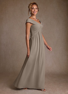 Azazie Myrtle Mère de la mariée Robes Robe Trapèze en Mousseline de soie Plissée Taupe image3