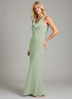 Azazie Rylina Vestidos de damas de honor Vestido de Salvia Polvorienta de Gasa de Corte Sirena con Plisado image4