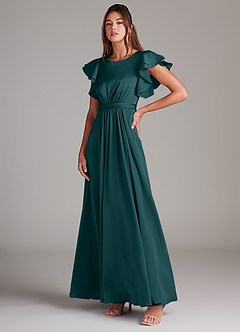 Azazie Daphne Abiti da damigella modesti Abito A-Line Increspato Raso Elasticizzato Floor-Length image4