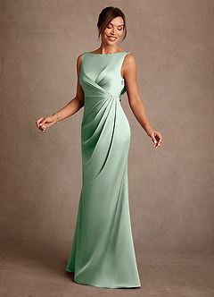 Azazie Baltimore Mother of the Bride Dresses Agave A-Line Pleated Stretch Satin Dress image3