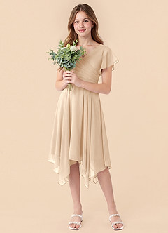 Azazie Janeaurelia Junior White Alabaster A-Line Pleated Chiffon Dress image3