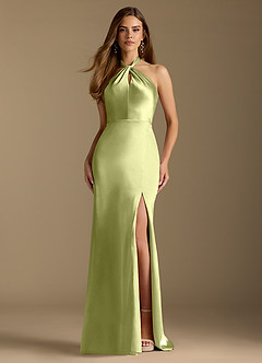 Azazie Tracie Brudtärnklänningar Klänning av A-Linje i Metallisk satin Plisserad Pistasch image1