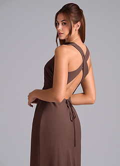 Azazie Evadne Bridesmaid Dresses Ganache Sheath Pleated Chiffon Dress image7