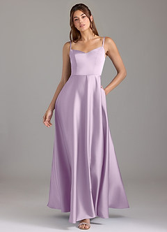 Azazie Marley Bridesmaid Dresses Frosted Lilac A-Line Off the Shoulder Stretch Satin Convertible Dress image1