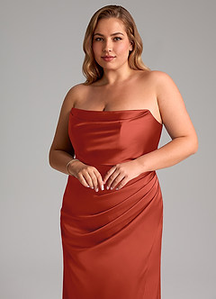 Azazie Leonis Brautjungfernkleider Wandelbar Meerjungfrau-Linie Plissee Stretch-Satin Kleid Rost image11