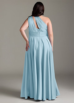 Azazie Charlize Bridesmaid Dresses Sky Blue A-Line One Shoulder Stretch Satin Dress image10