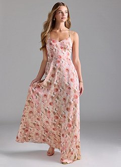 Azazie Mei Bridesmaid Dresses Demure Roses A-Line V-Neck Stretch Satin Dress image3