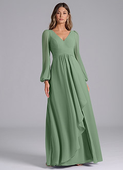 Azazie Omari Bridesmaid Dresses Matcha A-Line Long Sleeve Chiffon Dress image3